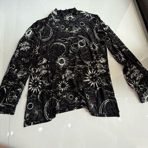 Johnny Was Black and White Cosmic Print Long Sleeve Top